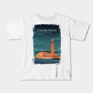 Casablanca Morocco Vintage Minimal Travel Poster at Night Kids T-Shirt